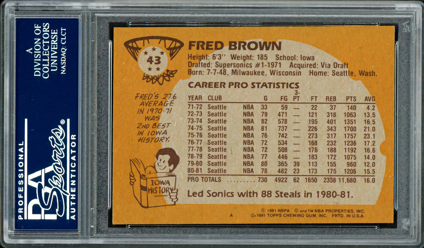 Downtown Fred Brown Autographed 1981-82 Topps Card #43 Seattle Supersonics PSA/DNA #83921046
