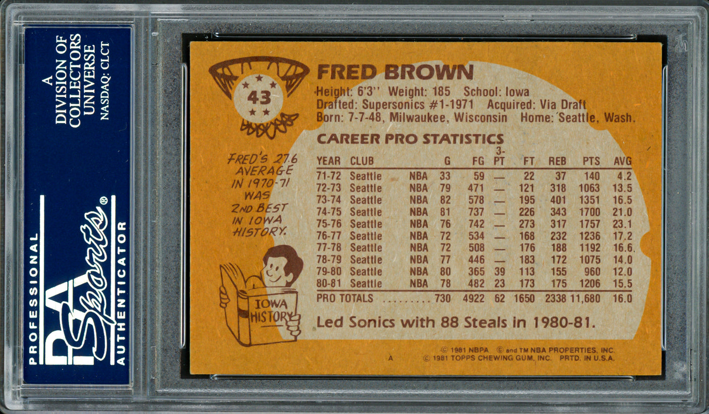 Downtown Fred Brown Autographed 1981-82 Topps Card #43 Seattle Supersonics PSA/DNA #83921047