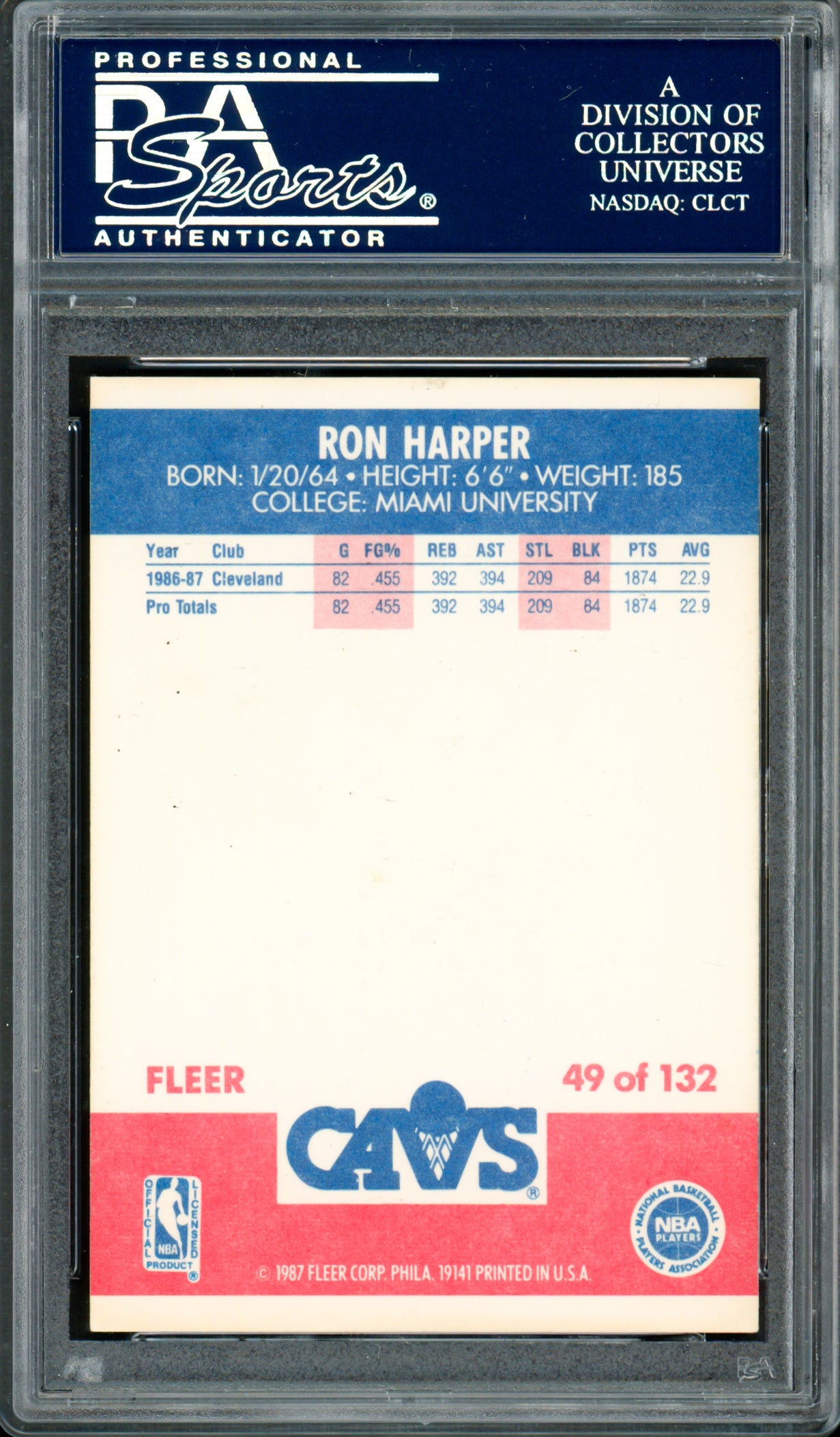 Ron Harper Autographed 1987-88 Fleer Rookie Card #49 Cleveland Cavaliers PSA/DNA #83921093