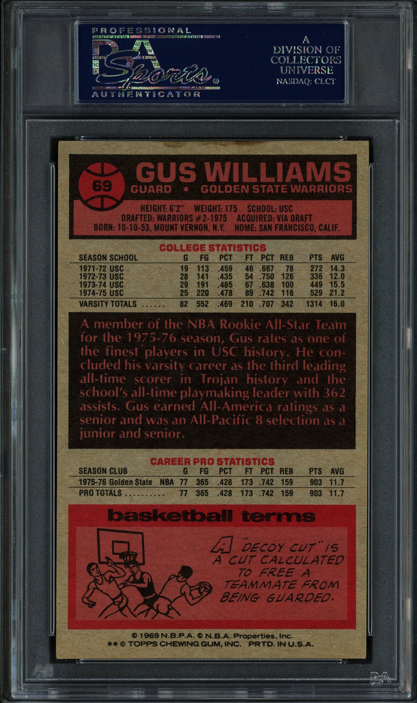 Gus Williams Autographed 1976-77 Topps Rookie Card #69 Golden State Warriors PSA/DNA #83921890