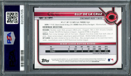 Elly De La Cruz Autographed 2022 1st Bowman Prospects Rookie Card #BP50 Cincinnati Reds PSA 10 Auto Grade Gem Mint 10 PSA/DNA #82035705
