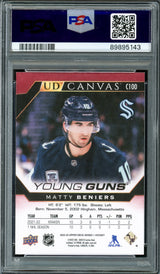 Matty Beniers Autographed 2022 Upper Deck Young Guns Canvas Rookie Card #C100 Seattle Kraken PSA 10 Auto Grade Gem Mint 10 PSA/DNA #89895143