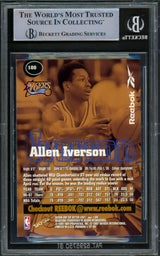 Allen Iverson Autographed 1997-98 Skybox Premium Reebok Gold Card #100 Philadelphia 76ers Beckett BAS Witnessed #16562963