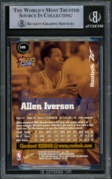 Allen Iverson Autographed 1997-98 Skybox Premium Reebok Gold Card #100 Philadelphia 76ers Beckett BAS Witnessed #16562963