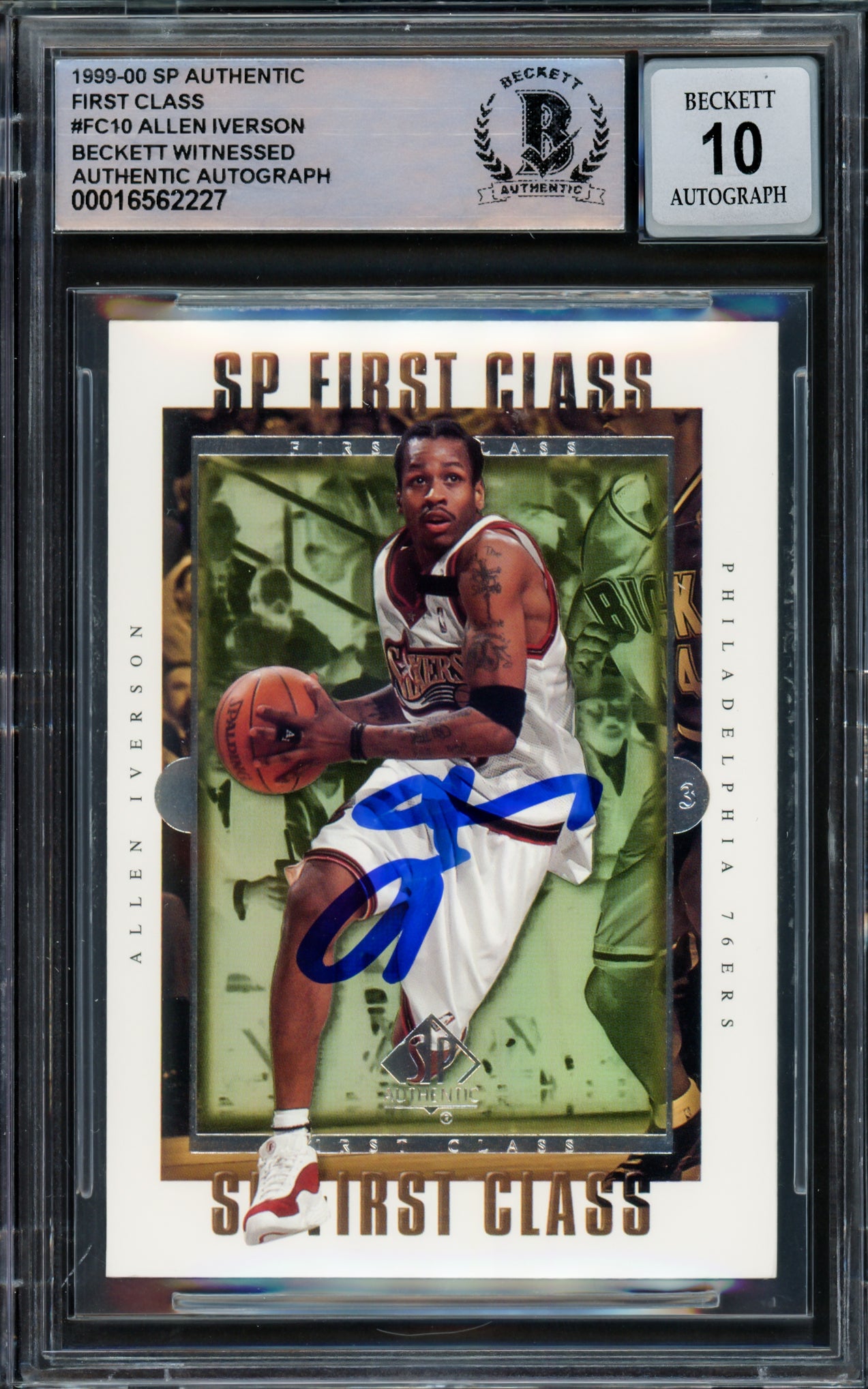 Allen Iverson Autographed 1999-00 SP Authentic First Class Card #FC10 Philadelphia 76ers Auto Grade Gem Mint 10 Beckett BAS Witnessed #16562227