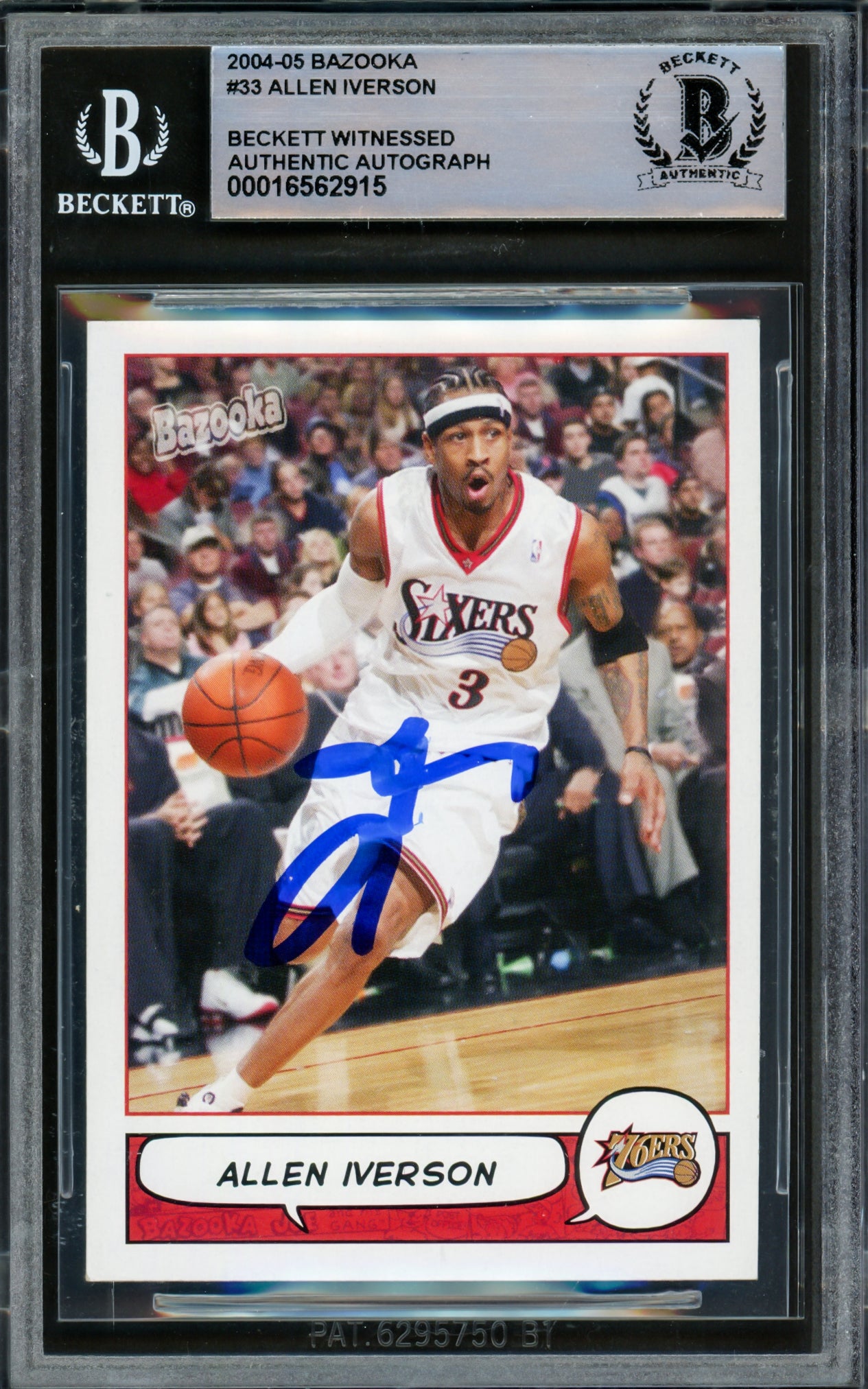 Allen Iverson Autographed 2004-05 Bazooka Card #33 Philadelphia 76ers Beckett BAS Witnessed #16562915