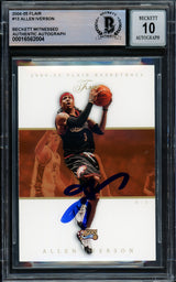 Allen Iverson Autographed 2004-05 Flair Card #13 Philadelphia 76ers Auto Grade Gem Mint 10 Beckett BAS Witnessed #16562004