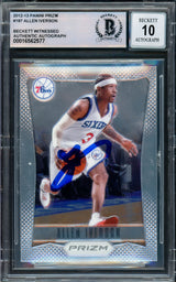 Allen Iverson Autographed 2012-13 Panini Prizm Card #187 Philadelphia 76ers Auto Grade Gem Mint 10 Beckett BAS Witnessed Stock #233509