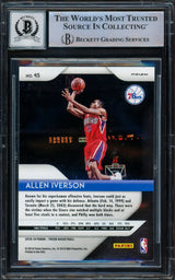 Allen Iverson Autographed 2018-19 Panini Prizm Prizms Silver Card #45 Philadelphia 76ers Auto Grade Gem Mint 10 Beckett BAS Witnessed Stock #233514