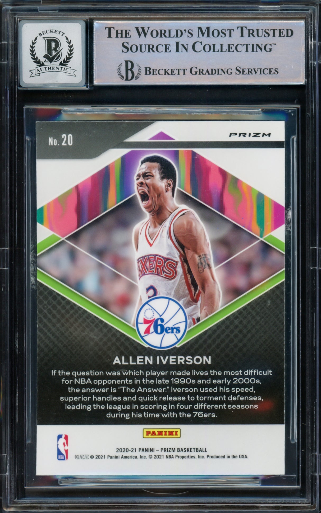 Allen Iverson Autographed 2020-21 Panini Prizm Fearless Prizms Silver Card #20 Philadelphia 76ers Auto Grade Gem Mint 10 Beckett BAS Witnessed #16562558