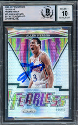 Allen Iverson Autographed 2020-21 Panini Prizm Fearless Prizms Hyper Card #20 Philadelphia 76ers Auto Grade Gem Mint 10 Beckett BAS Witnessed Stock #233522