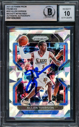 Allen Iverson Autographed 2021-22 Panini Prizm Prizms Ice Card #255 Philadelphia 76ers Auto Grade Gem Mint 10 Beckett BAS Witnessed Stock #233527