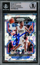 Allen Iverson Autographed 2021-22 Panini Prizm Prizms Ice Card #255 Philadelphia 76ers Beckett BAS Witnessed #16563102