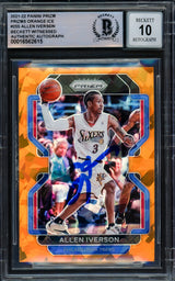 Allen Iverson Autographed 2021-22 Panini Prizm Prizms Orange Ice Card #255 Philadelphia 76ers Auto Grade Gem Mint 10 Beckett BAS Witnessed Stock #233530