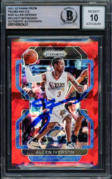 Allen Iverson Autographed 2021-22 Panini Prizm Prizms Red Ice Card #255 Philadelphia 76ers Auto Grade Gem Mint 10 Beckett BAS Witnessed Stock #233532