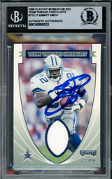 Emmitt Smith Autographed 1999 Playoff Momentum Team Threads Card #TTC17 Dallas Cowboys Auto Grade Gem Mint 10 Beckett BAS #16898032