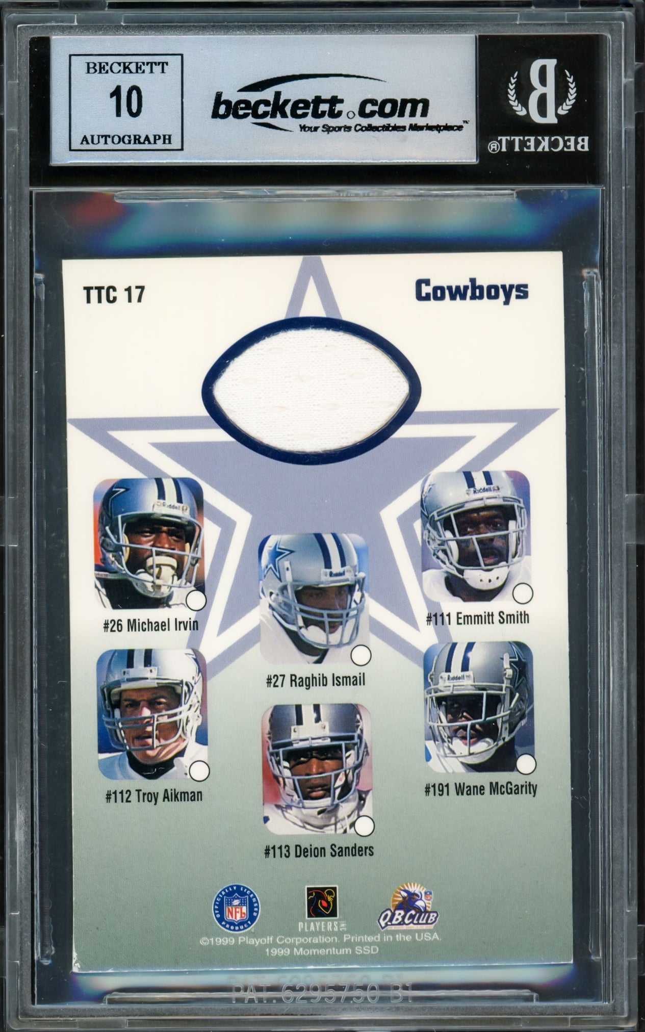 Emmitt Smith Autographed 1999 Playoff Momentum Team Threads Card #TTC17 Dallas Cowboys Auto Grade Gem Mint 10 Beckett BAS #16898033