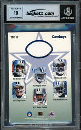 Emmitt Smith Autographed 1999 Playoff Momentum Team Threads Card #TTC17 Dallas Cowboys Auto Grade Gem Mint 10 Beckett BAS #16898033