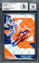 Emmitt Smith Autographed 2016 Panini Unparalleled Orange Card #27 Dallas Cowboys Auto Grade Gem Mint 10 #75/99 Beckett BAS #16898210