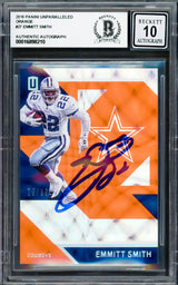 Emmitt Smith Autographed 2016 Panini Unparalleled Orange Card #27 Dallas Cowboys Auto Grade Gem Mint 10 #75/99 Beckett BAS #16898210