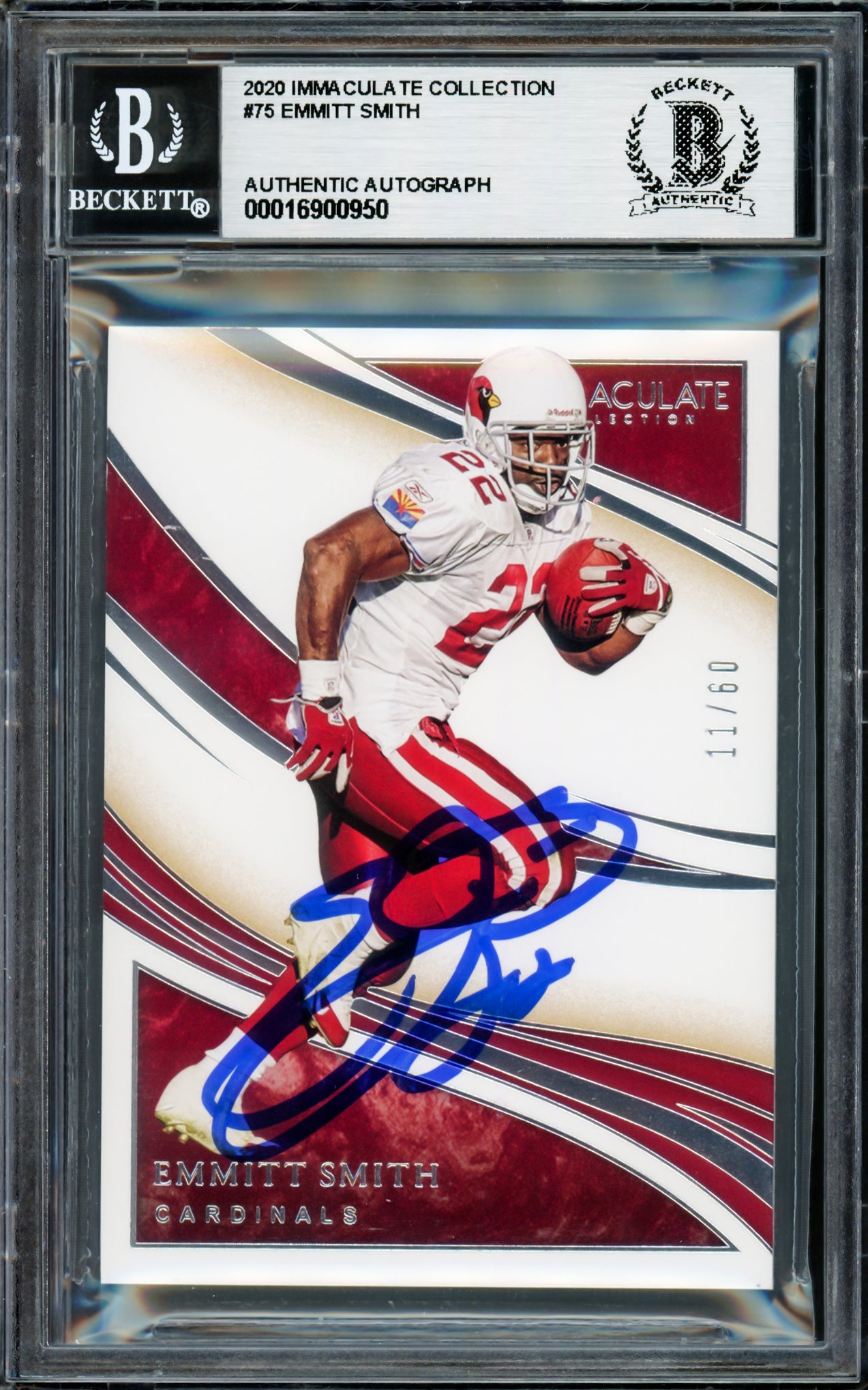 Emmitt Smith Autographed 2020 Immaculate Collection Card #75 Arizona Cardinals #11/60 Beckett BAS #16900950