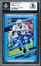 Emmitt Smith Autographed 2021 Donruss Optic Aqua Card #25 Dallas Cowboys #/299 Beckett BAS Stock #233603
