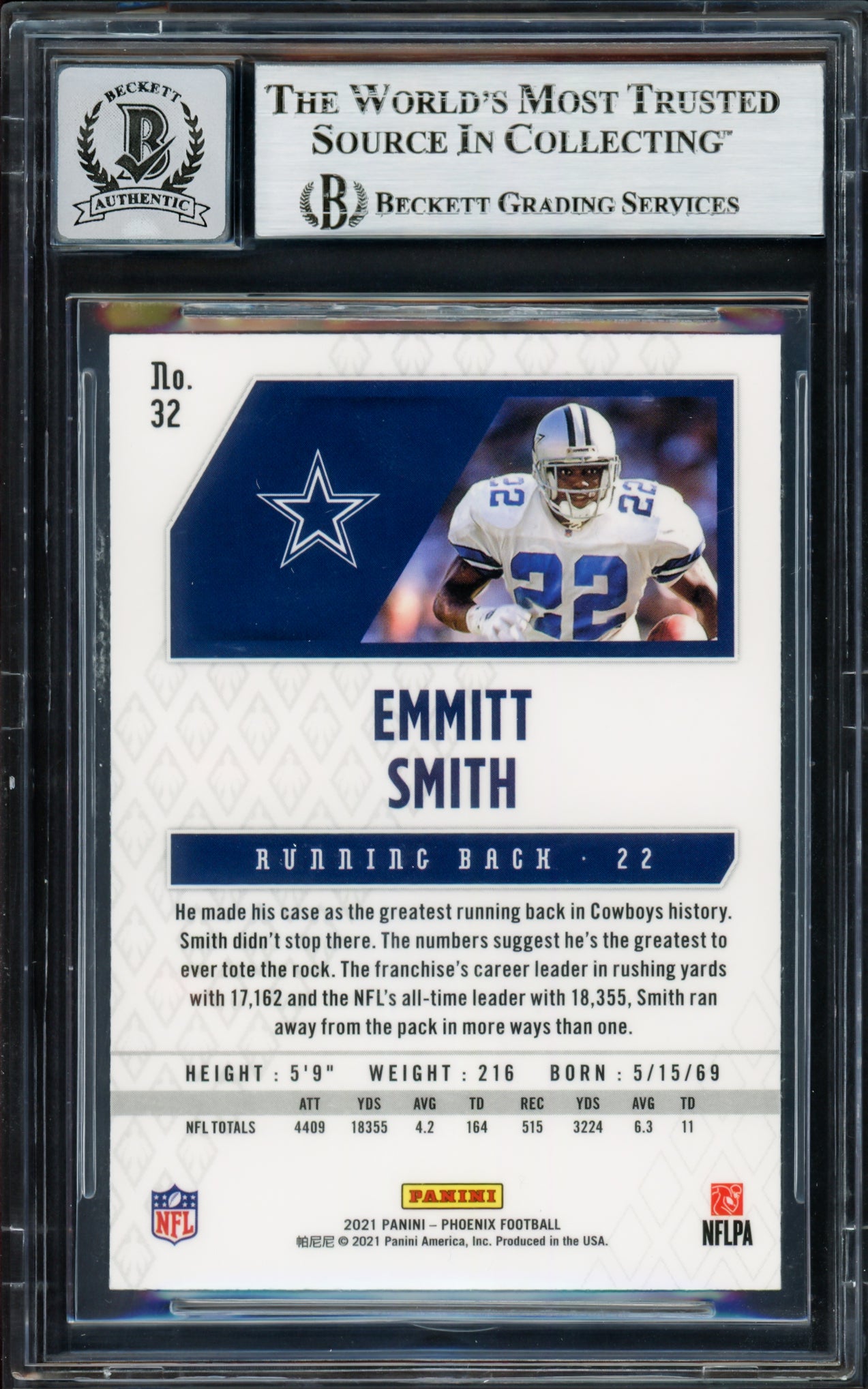 Emmitt Smith Autographed 2021 Panini Phoenix Fire Burst Card #32 Dallas Cowboys Auto Grade Gem Mint 10 Beckett BAS #16891857