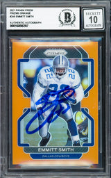 Emmitt Smith Autographed 2021 Panini Prizm Prizms Orange Card #248 Dallas Cowboys Auto Grade Gem Mint 10 #216/249 Beckett BAS #16898207