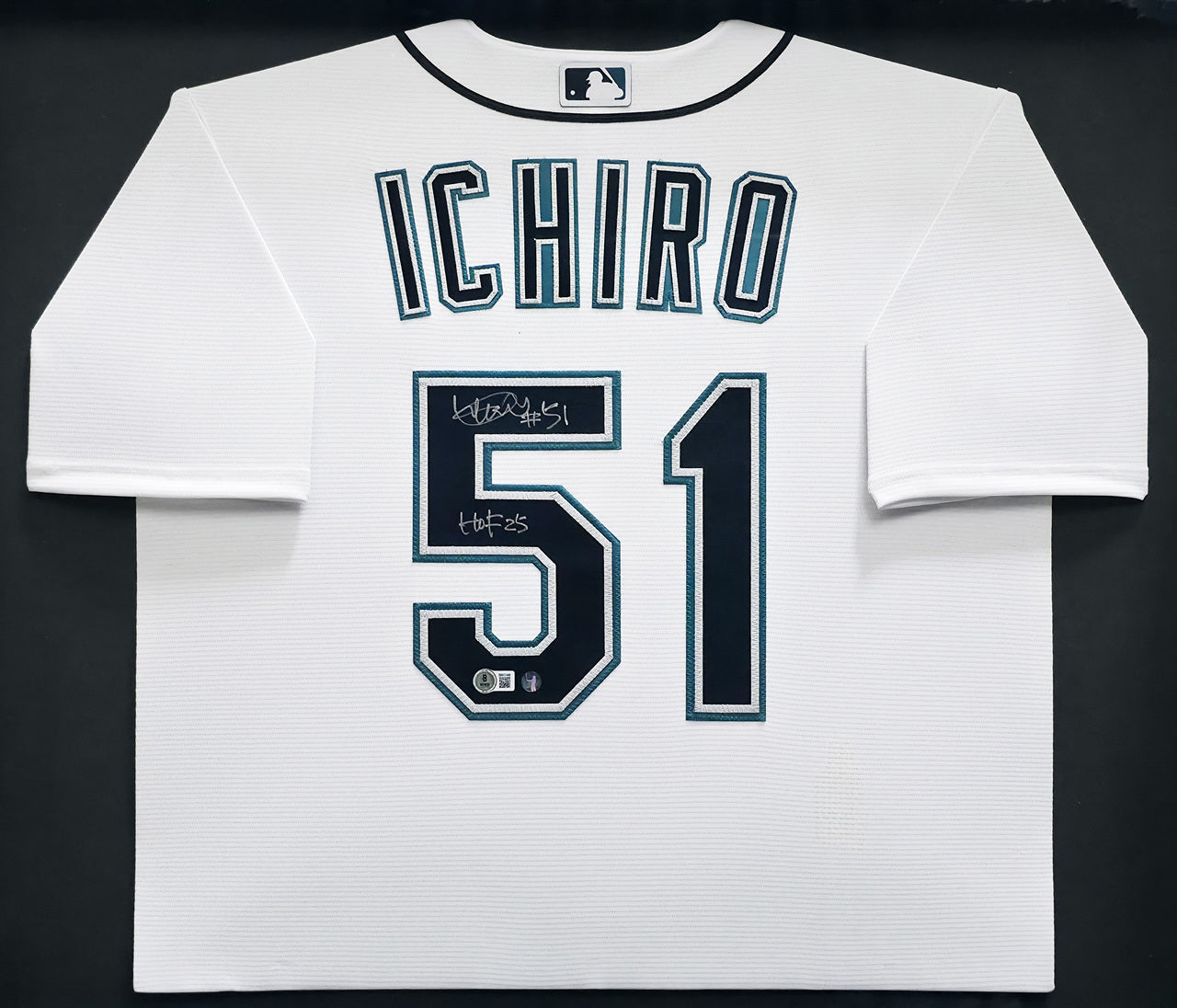 Seattle Mariners Ichiro Suzuki Autographed Framed White Nike Jersey IS Holo & "HOF 25" Beckett BAS Witness Stock #249472