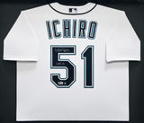 Seattle Mariners Ichiro Suzuki Autographed Framed White Nike Jersey IS Holo & "HOF 25" Beckett BAS Witness Stock #249472