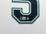 Seattle Mariners Ichiro Suzuki Autographed Framed White Nike Jersey IS Holo & "HOF 25" Beckett BAS Witness Stock #249472