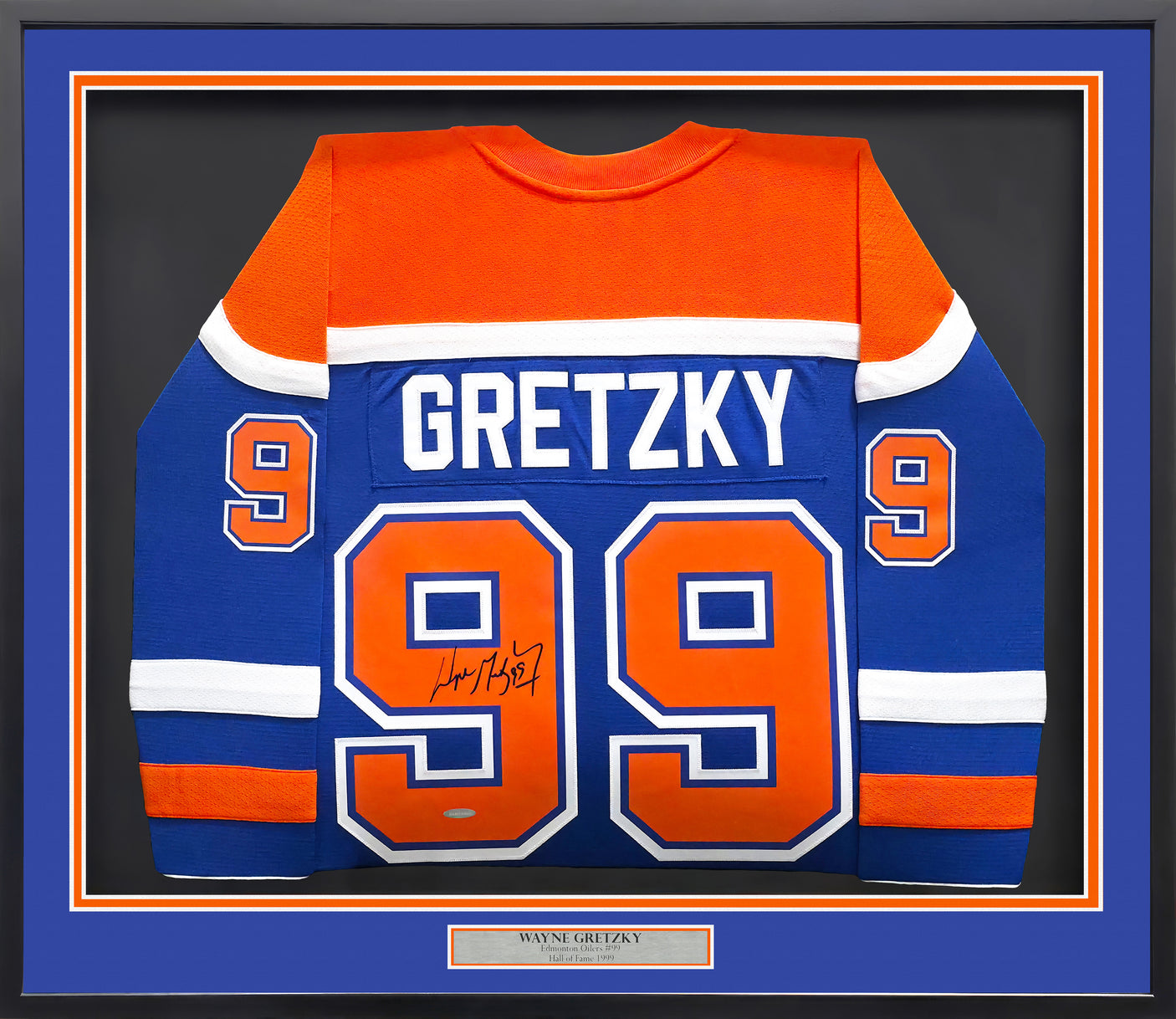 Edmonton Oilers Wayne Gretzky Autographed Framed Blue Authentic Mitchell & Ness 1986 Vintage Throwback Jersey UDA Holo Stock #249485