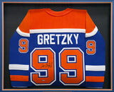 Edmonton Oilers Wayne Gretzky Autographed Framed Blue Authentic Mitchell & Ness 1986 Vintage Throwback Jersey UDA Holo Stock #249485