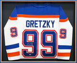 Edmonton Oilers Wayne Gretzky Autographed Framed White Authentic Mitchell & Ness 1986 Vintage Throwback Jersey UDA Holo Stock #249484