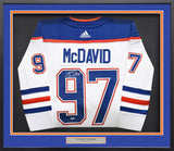 Edmonton Oilers Connor McDavid Autographed Framed White Authentic Adidas Jersey UDA Holo Stock #249481