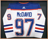 Edmonton Oilers Connor McDavid Autographed Framed White Authentic Adidas Jersey UDA Holo Stock #249481