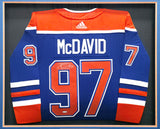 Edmonton Oilers Connor McDavid Autographed Framed Blue Authentic Adidas Jersey UDA Holo Stock #249482