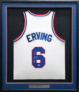 Philadelphia 76ers Julius "Dr. J" Erving Autographed Framed White Jersey PSA/DNA Stock #249480