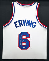 Philadelphia 76ers Julius "Dr. J" Erving Autographed Framed White Jersey PSA/DNA Stock #249480