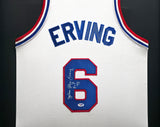 Philadelphia 76ers Julius "Dr. J" Erving Autographed Framed White Jersey PSA/DNA Stock #249480