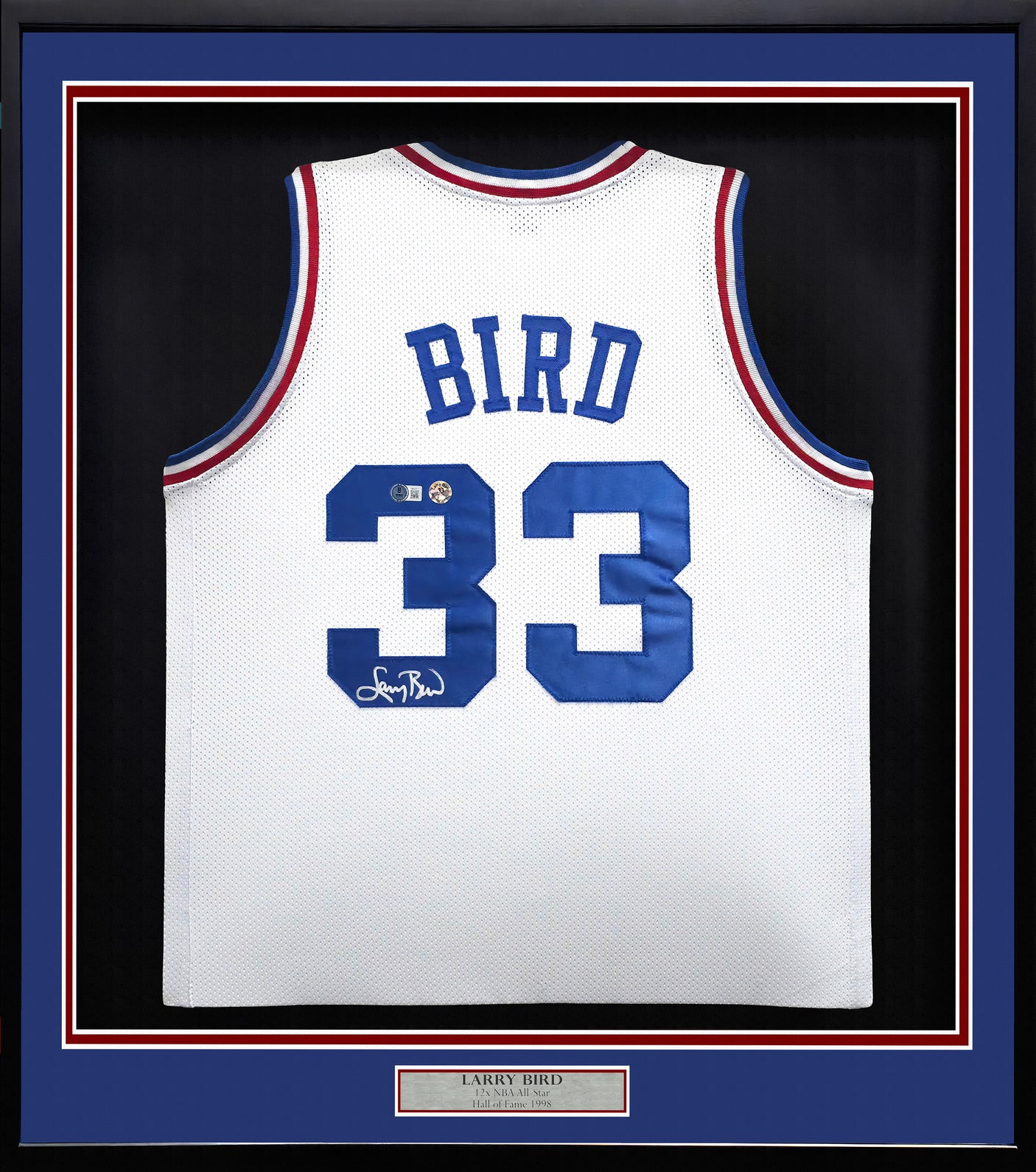 Team USA Basketball Larry Bird Autographed Framed White All Star Jersey Beckett BAS Witness Stock #249471