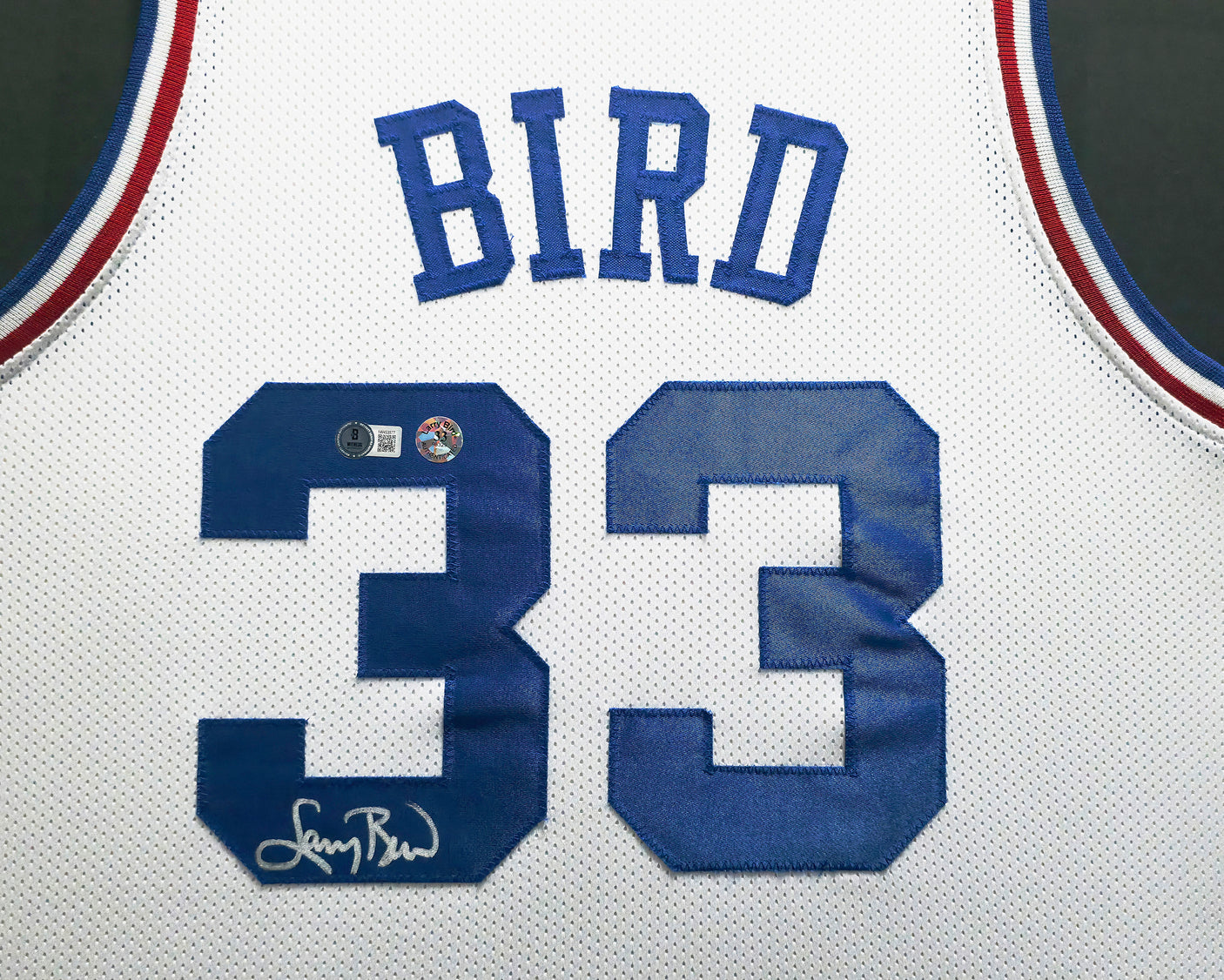 Team USA Basketball Larry Bird Autographed Framed White All Star Jersey Beckett BAS Witness Stock #249471