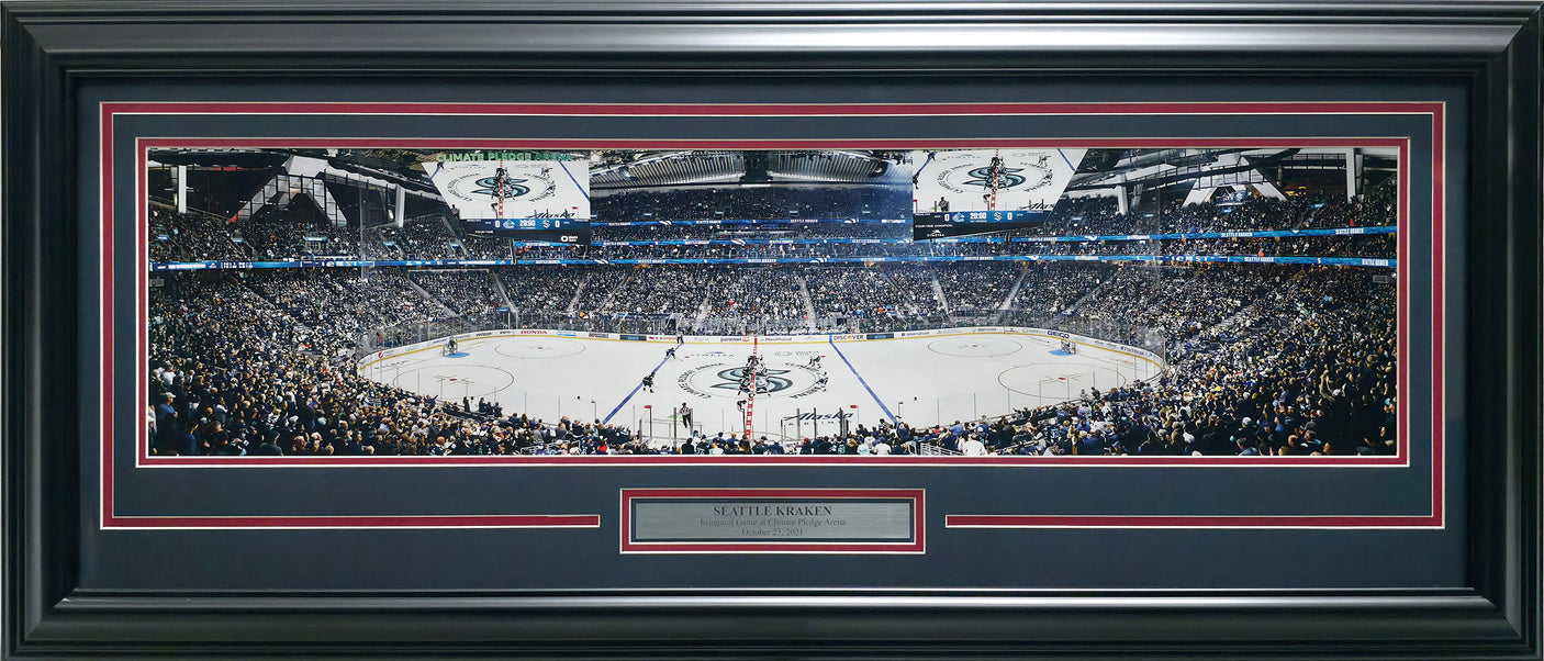 Unsigned Framed 12x36 Panoramic Photo Seattle Kraken 'Inaugural Game at Climate Pledge' Stock #249477