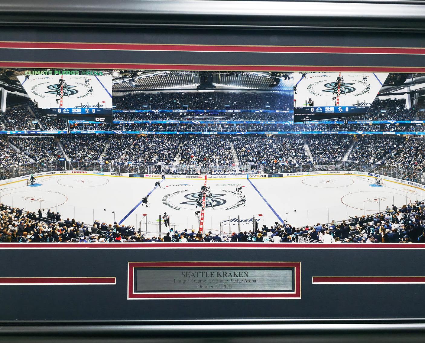 Unsigned Framed 12x36 Panoramic Photo Seattle Kraken 'Inaugural Game at Climate Pledge' Stock #249477