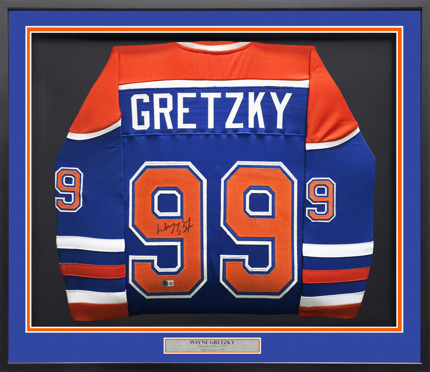 Edmonton Oilers Wayne Gretzky Autographed Framed Blue & Orange Jersey Beckett BAS #AE31366