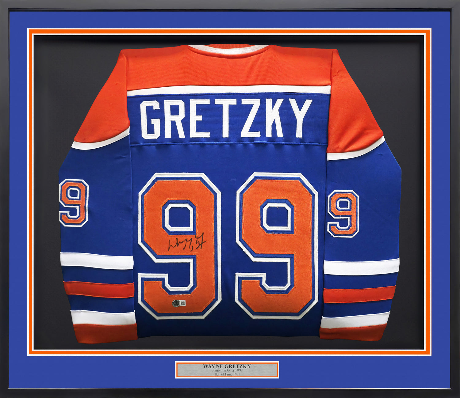 Edmonton Oilers Wayne Gretzky Autographed Framed Blue & Orange Jersey Beckett BAS #AE31366