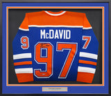 Edmonton Oilers Connor McDavid Autographed Framed Blue & Orange Jersey UDA Holo #BAM256540