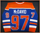 Edmonton Oilers Connor McDavid Autographed Framed Blue & Orange Jersey UDA Holo #BAM256540