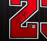 Chicago Bulls Michael Jordan Autographed Framed Black Pinstripes Authentic Mitchell & Ness Jersey Beckett BAS #AE03236