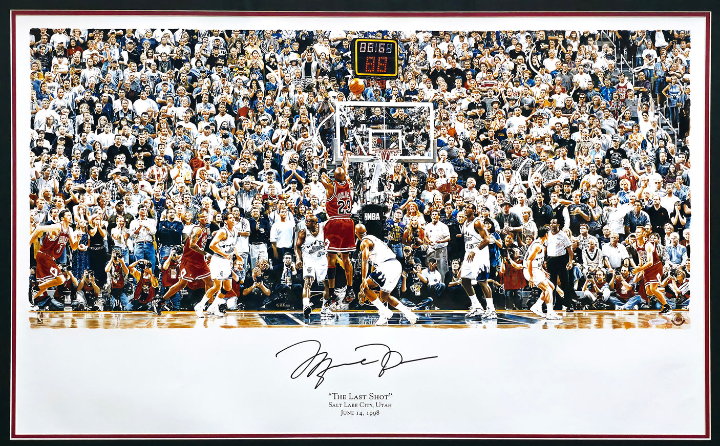 Michael Jordan Autographed Framed 24x36 'The Last Shot 6.6 Second' Photo Illustration Chicago Bulls UDA Holo #BAM131601